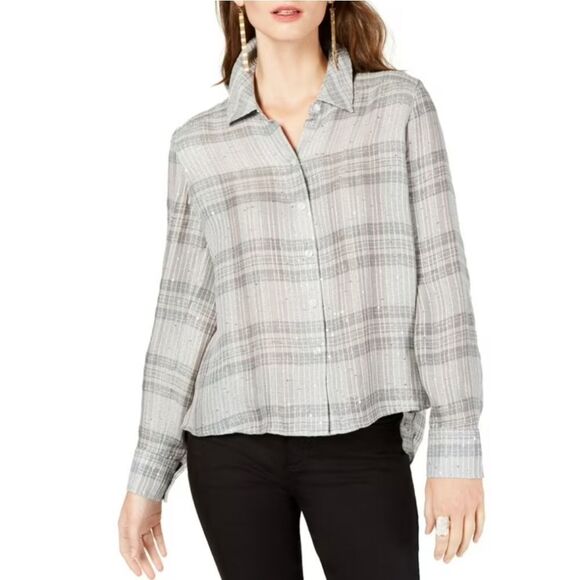 BRAND NEW I-N-C WOMEN'S PLAID SEQUIN BUTTON UP SHIRT - Picture 13 of 16